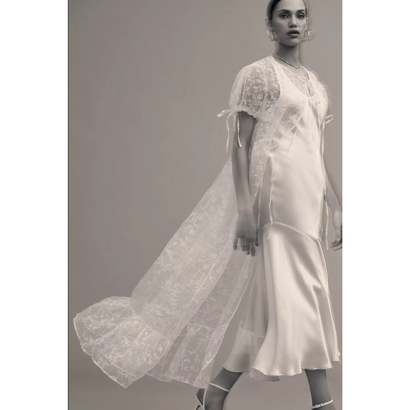 Anthropologie Sheer Short-Sleeve Organza Maxi Dress - New Medium - Picture 5 of 9